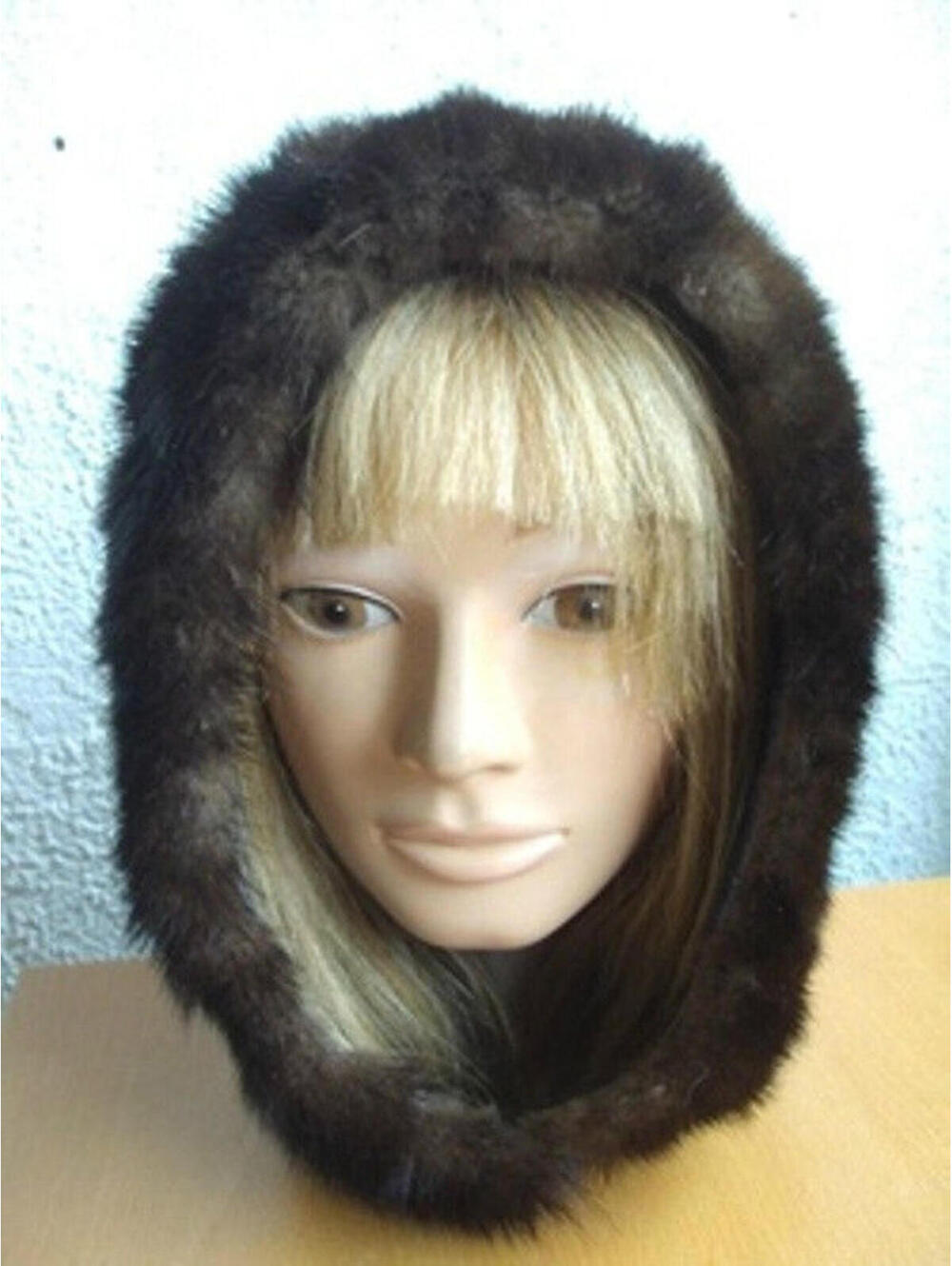 BRAND NEW DENIM JEANS HOOD HAT DEMI BUFF MINK FUR TRIM WOMEN WOMAN ONE SIZE